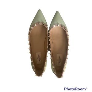 Valentino Rockstud Patent Leather Ballet Flats Size 38 (8) Mint Green